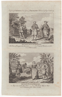 ANCIENT DUTCH DRESSES 1. the Prince of Orange in the Year 1572...2. Cout of Flanders in 1582...3. a Soldier in 1588  ANCIENT DUTCH DRESSES 1. a Physician in the Year 1640...2. a Merchant's Wife in 1640...3. a Nobleman of the States in 1588